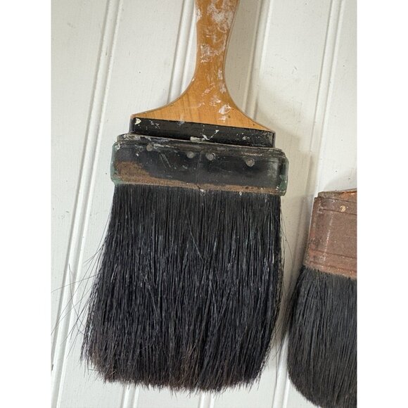 Vintage Pair Paint Brushes Wooden Handle French Farmhouse Cottage Craft Decor - Picture 10 of 12